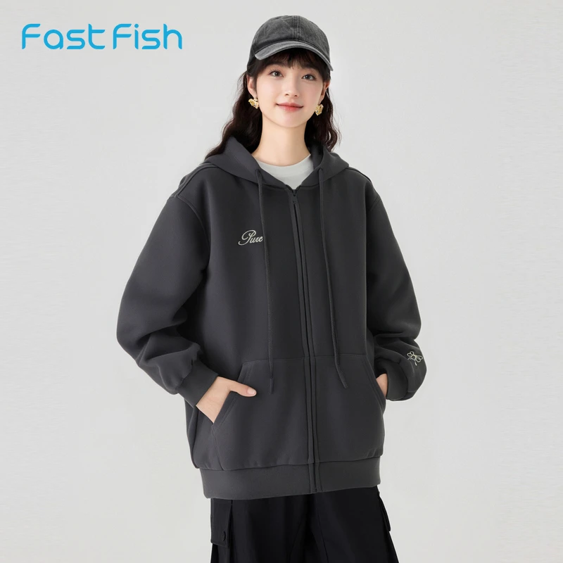 快鱼卫衣外套女2025春季新款简约蝴蝶结刺绣设计学生针织薄款开衫