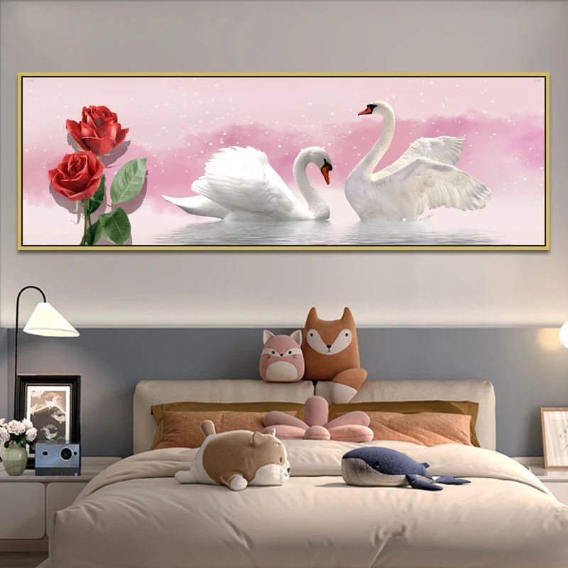 卧室床头画情侣挂画温馨浪漫天鹅宿舍墙贴画客厅免打孔装饰画壁画