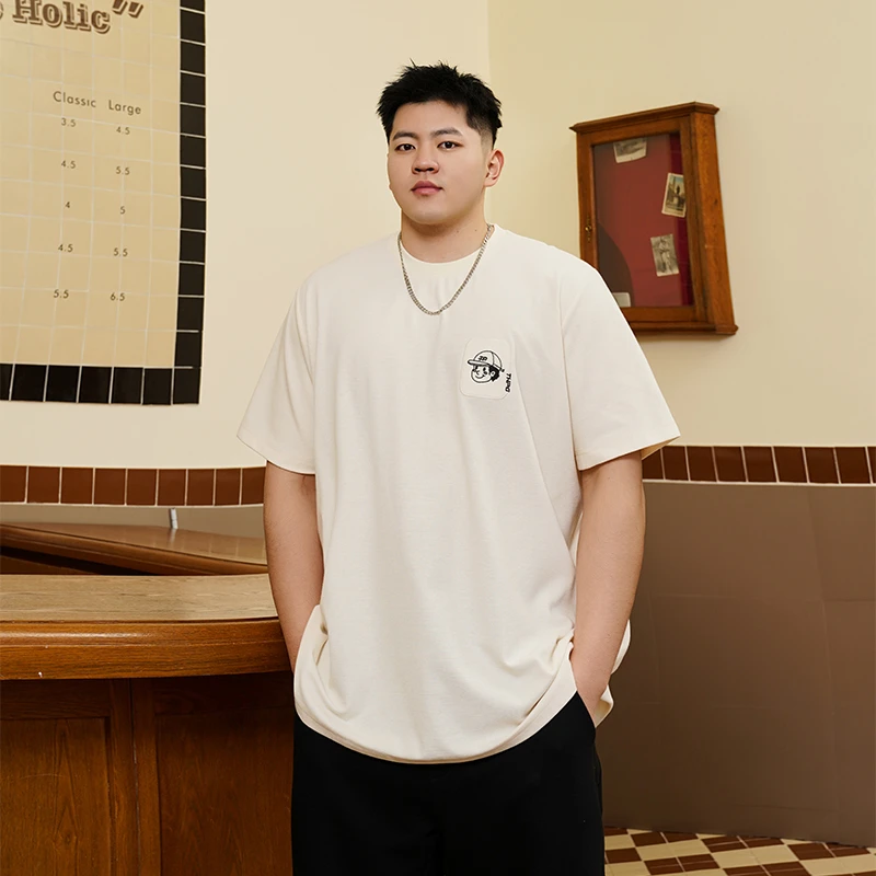 THE PANG潮牌大码男装2025夏胖子宽松华夫格短袖T恤休闲圆领半袖