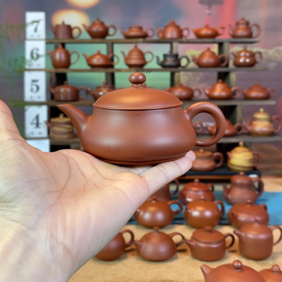 茶壶紫砂欲*i潮州手工手拉朱泥明炉壶