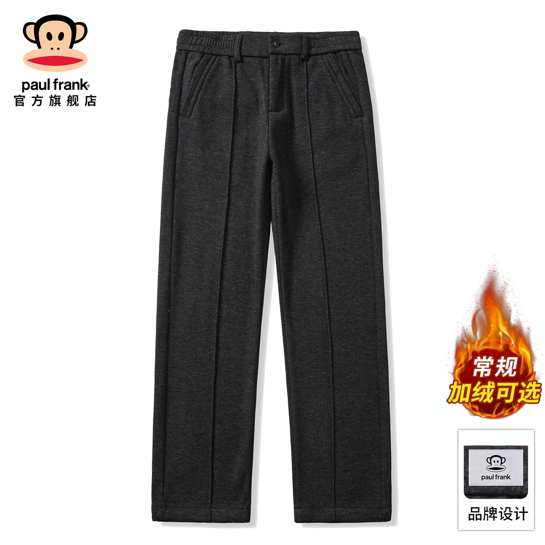 PaulFrank/大嘴猴加绒加厚毛呢休闲裤子男冬季新款潮流百搭直筒裤