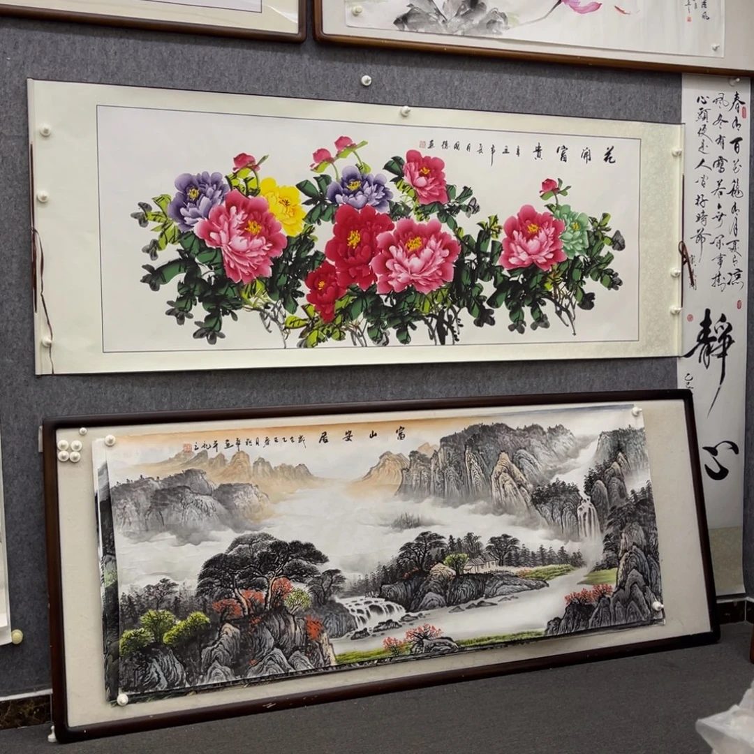 国画六尺花开富贵国画牡丹卷轴一幅