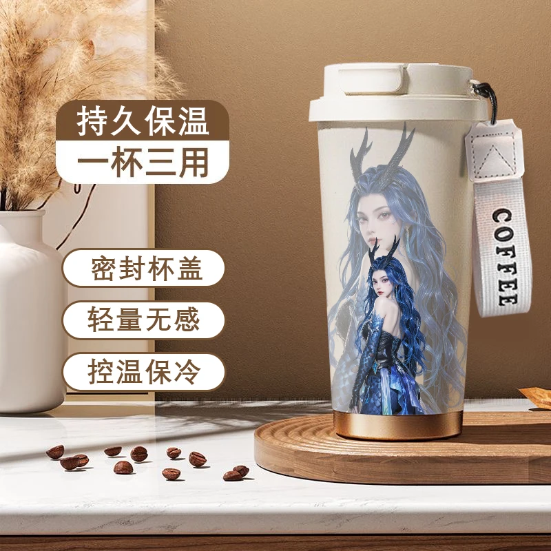 哪吒敖闰卡通男女双用316不锈钢大容量保温杯吸管杯咖啡学生专用