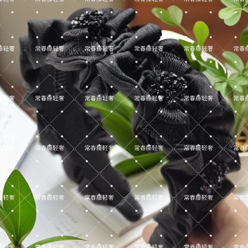 A-40韩版宽边褶皱蓬松高颅顶珠饰发箍头箍