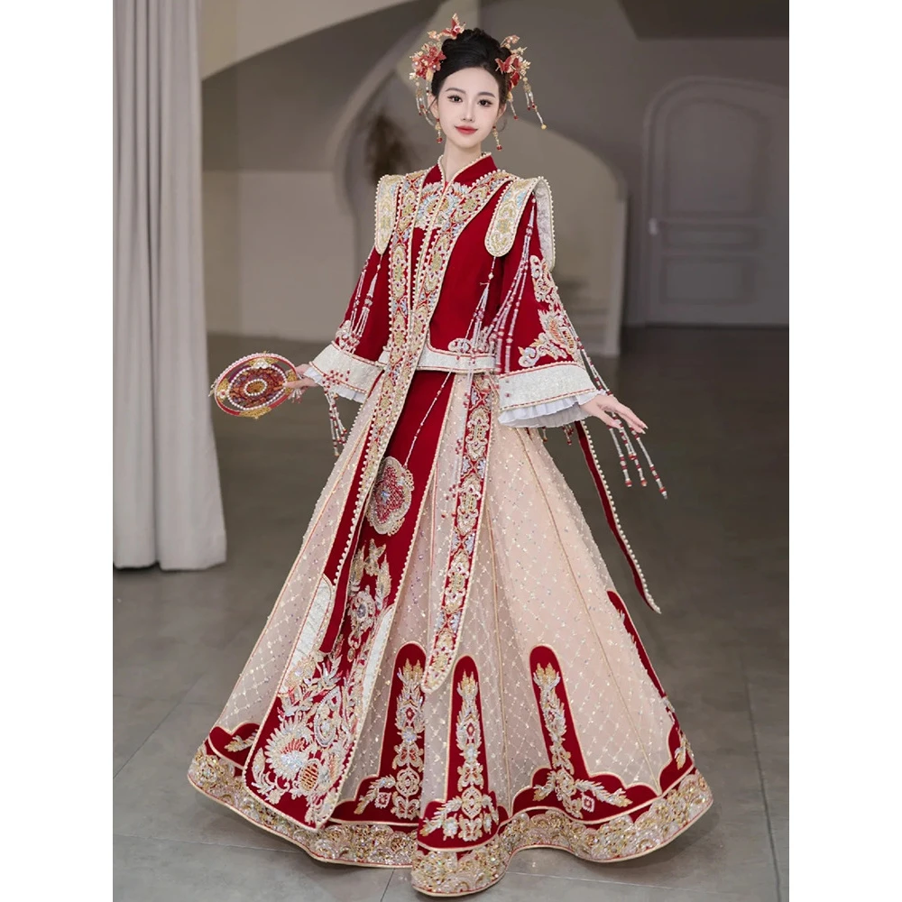 秀禾服2025新款新娘凤冠霞帔婚服明制中式汉服敬酒服出阁服重工