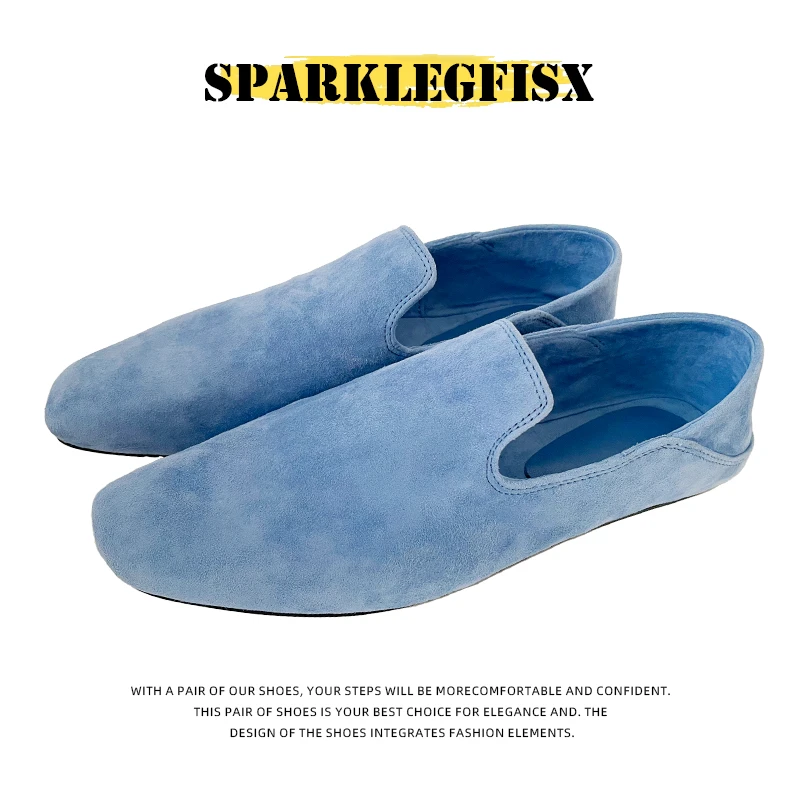 羊皮2025年新款软皮斜方头极简风平底鞋百搭通勤乐福单鞋女羊反绒