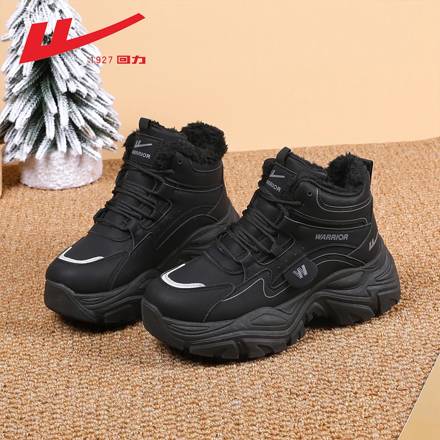 Warrior/回力2025秋季新款爆款女鞋加绒高帮鞋厚底老爹鞋保暖时尚