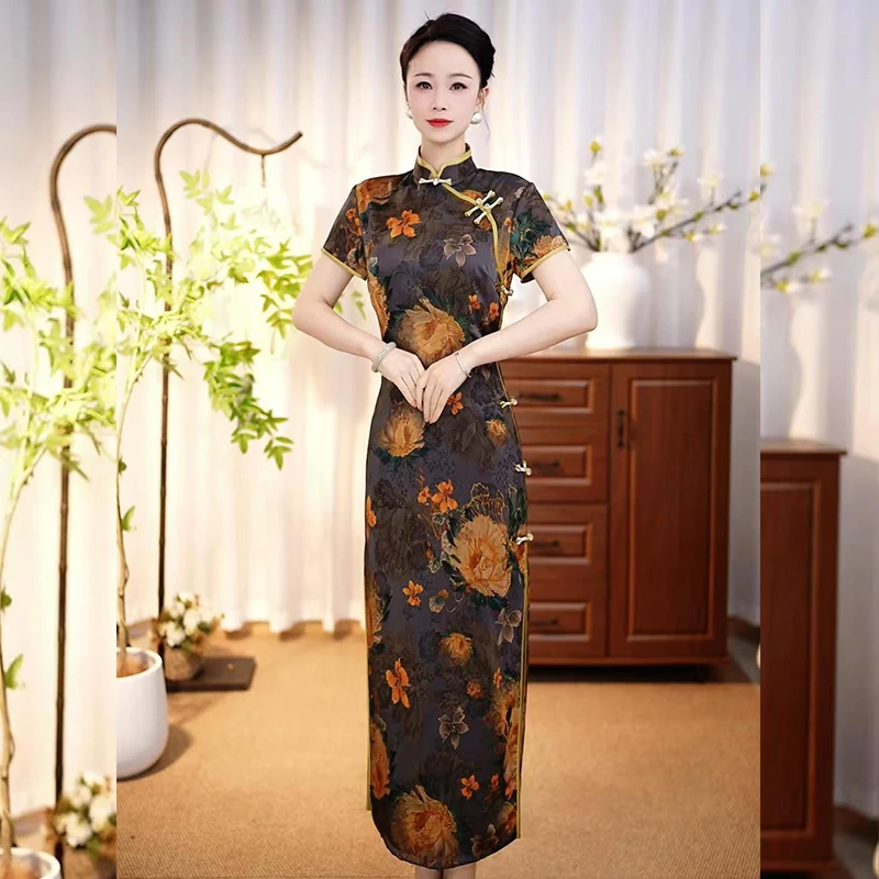 【Feel30】2025春夏新款高端提花复古刺绣中国风走秀长款旗袍连衣裙