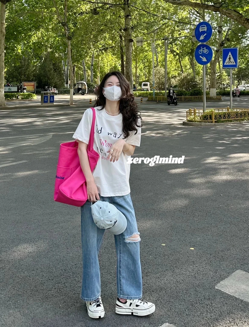 zeroglmind | 简素 bx026宽松水洗蓝破洞牛仔裤