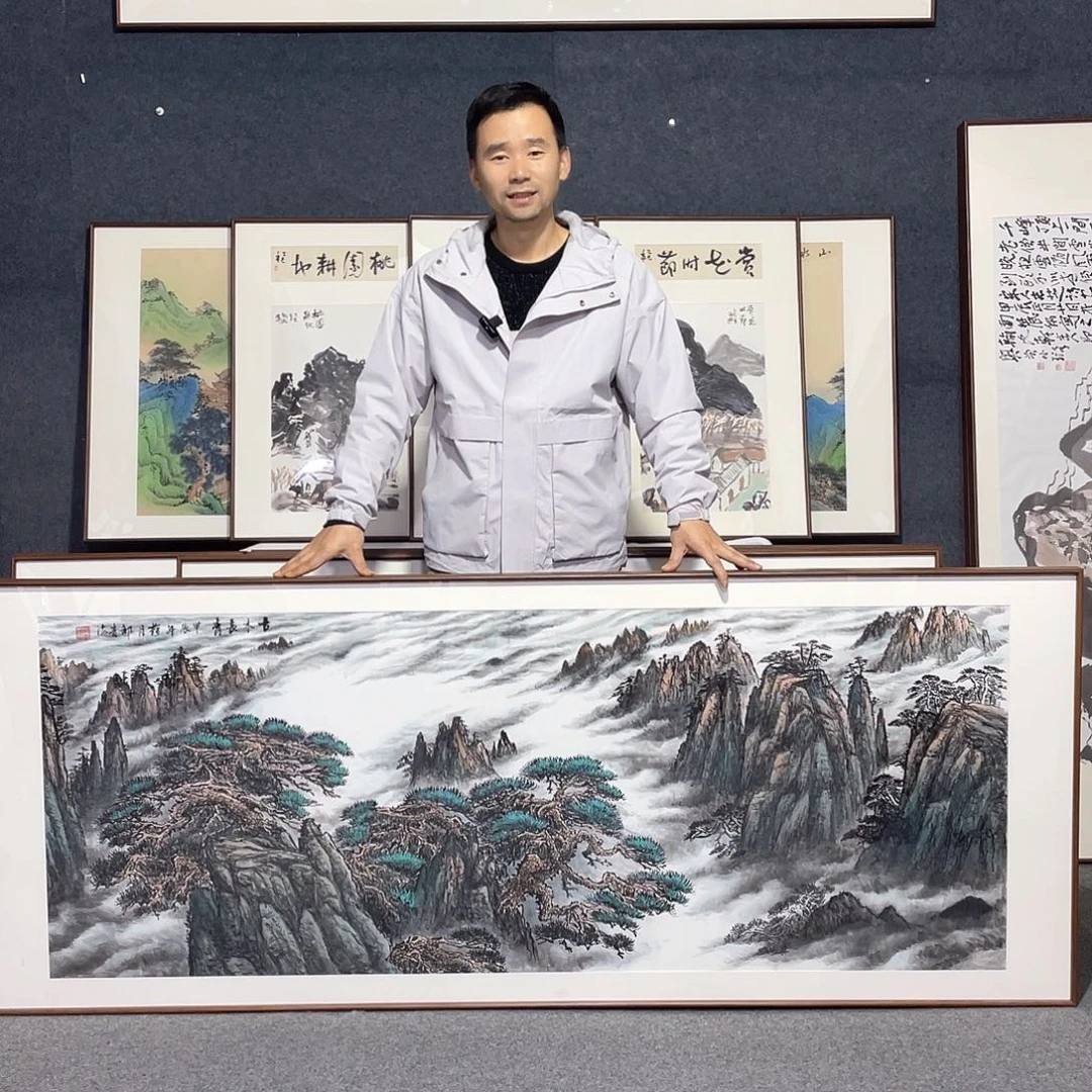 国画手绘画作品带框