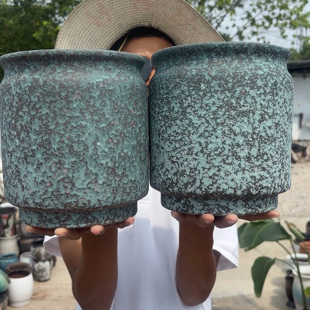 复古绿直筒两个口径18高度20