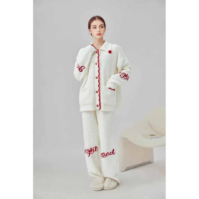 软绵绵睡衣女秋冬加厚半边绒2025新款开衫加绒可外穿家居服月子服
