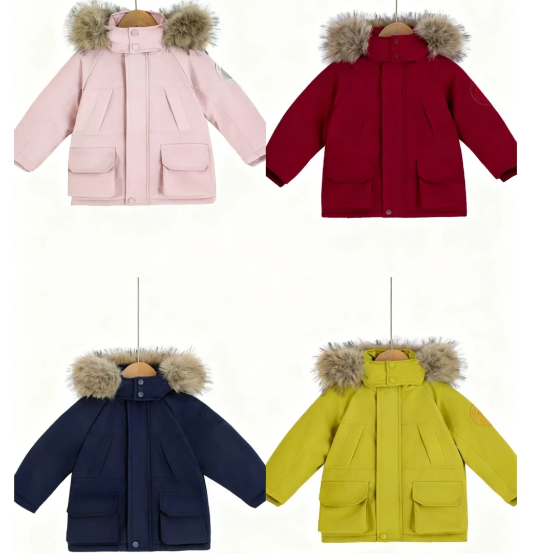 加绒派克服中大童小童冬季女童男童洋气宝宝中长款加厚保暖大毛领