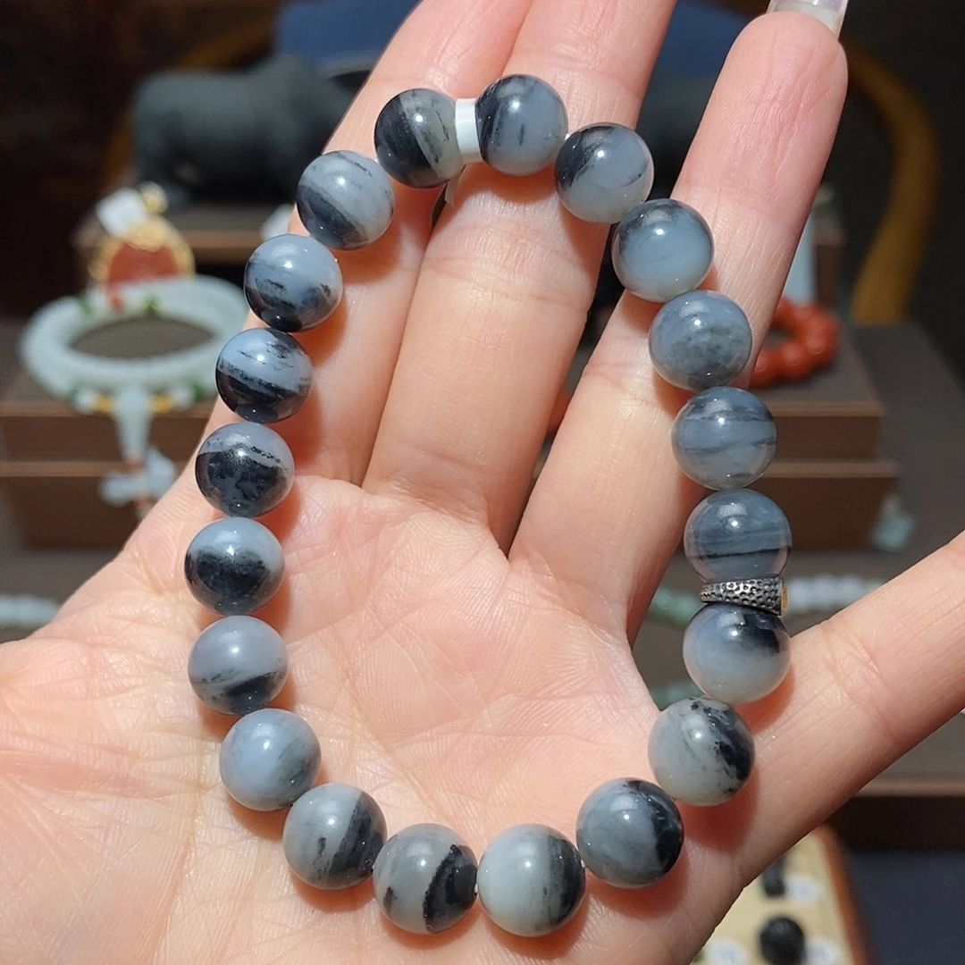 和田玉未镶嵌手链青花圆型手串10mm+