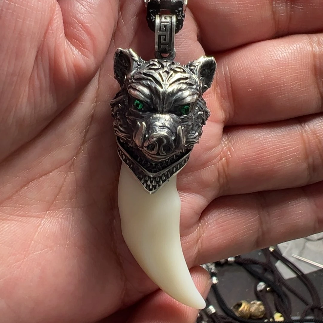 和田玉颈饰银S925镶嵌