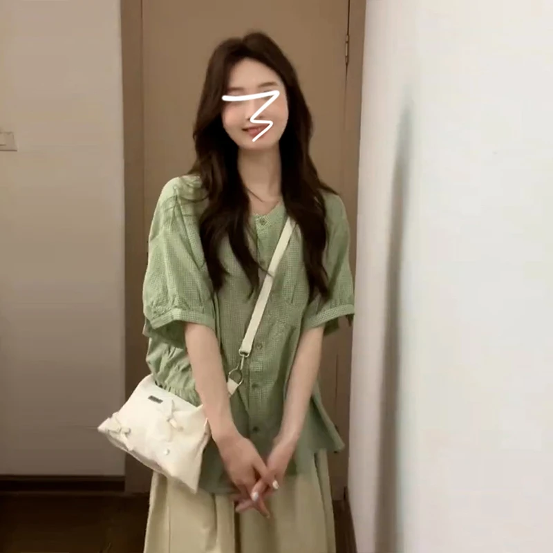 3051新中式国风绿色衬衫连衣裙子女装2024新款夏季小个子穿搭长裙