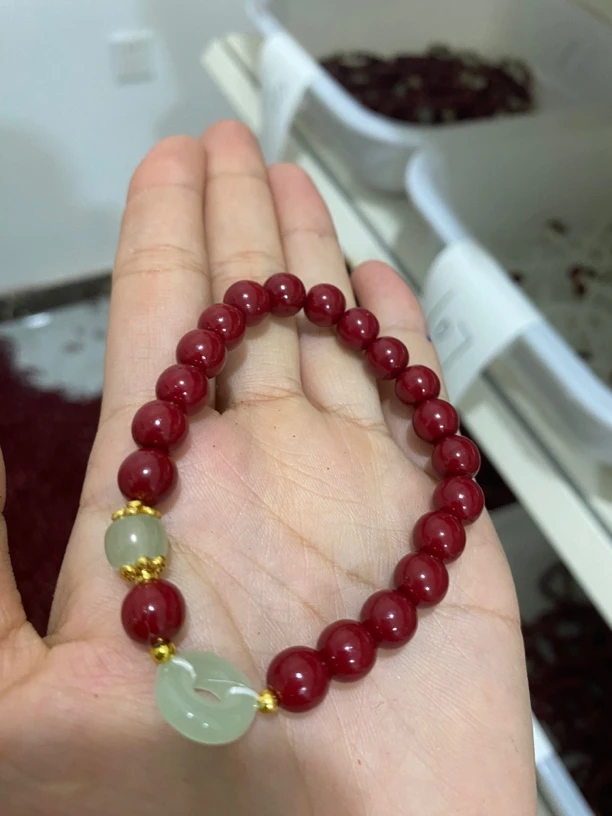 含辰砂工艺品8mm玉平安扣手链女款春秋新款108