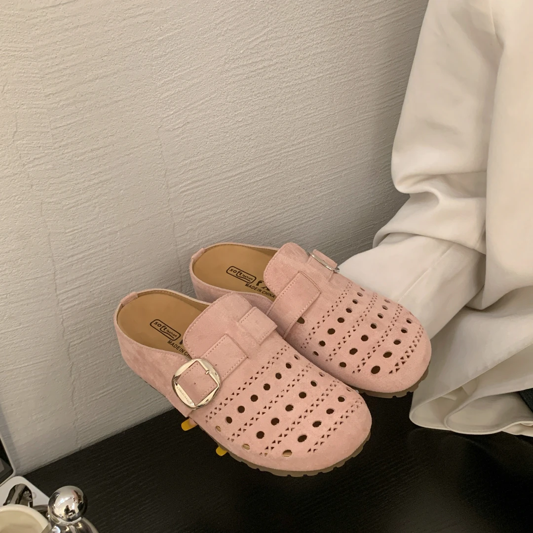 复古镂空包头拖鞋女2025春夏新款外穿懒人一脚蹬皮带扣百搭勃肯鞋