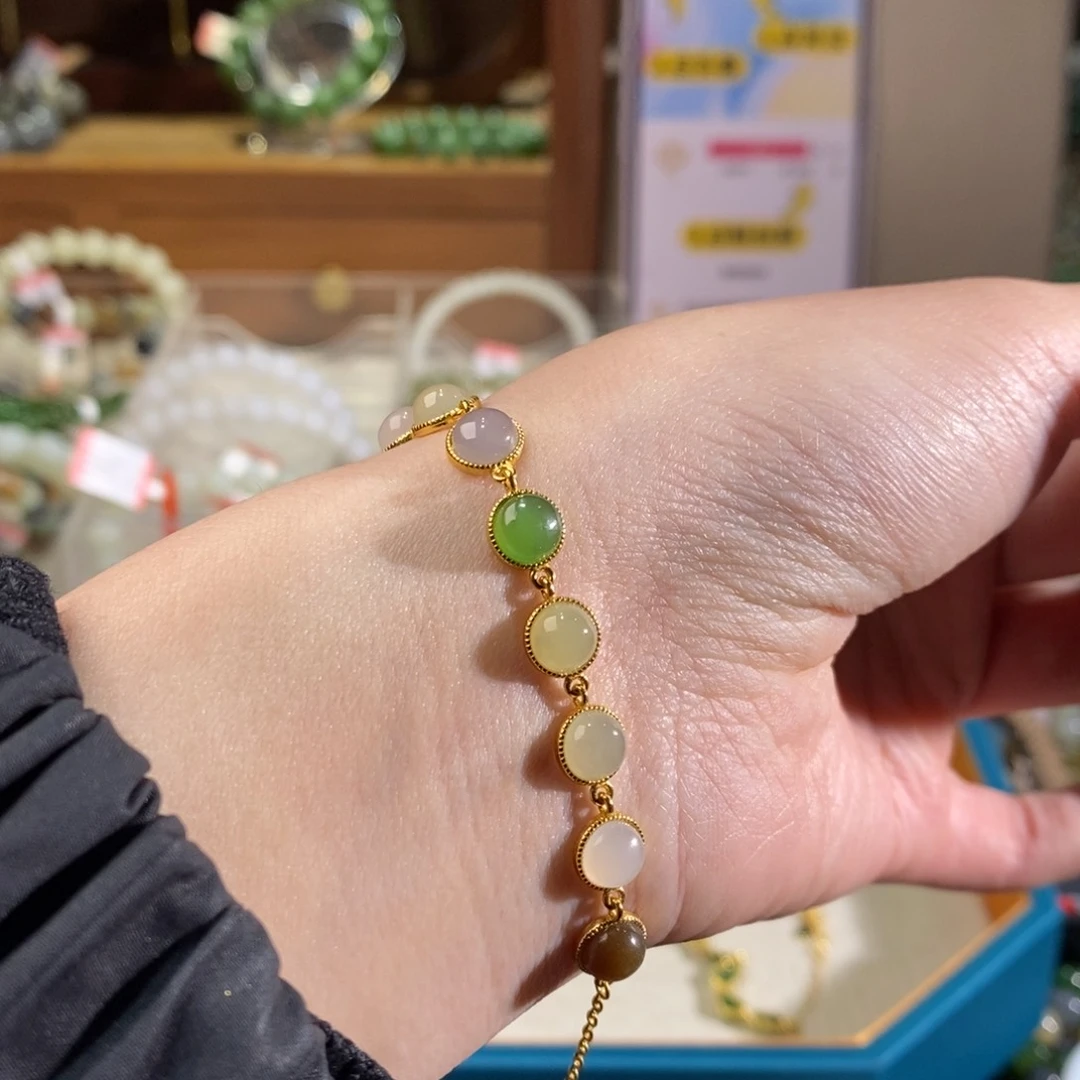 和田玉手链银S925镶嵌