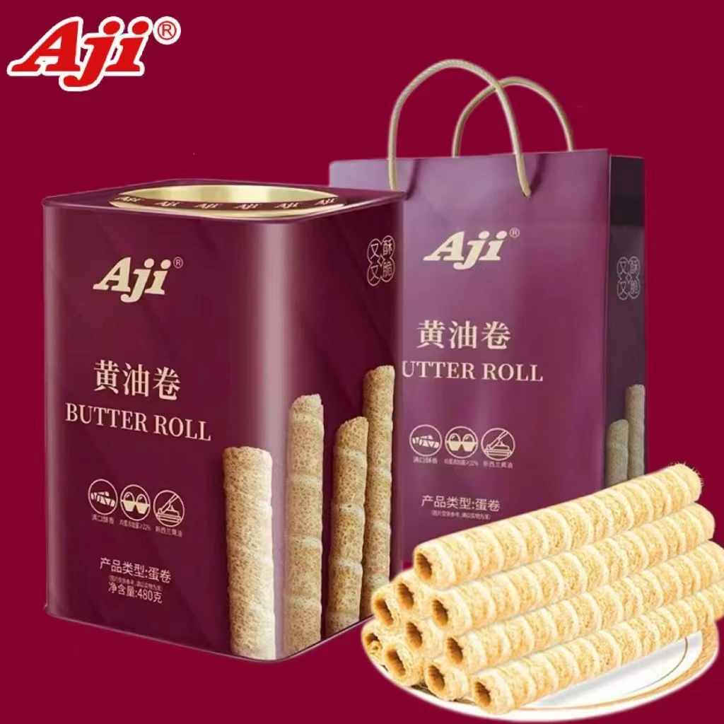 AJI黄油鸡蛋卷饼干铁盒酥脆蛋卷高端送礼年货铁罐礼盒装480g/罐