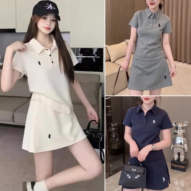 孕妇装夏装2025新款Polo领运动休闲孕妇短袖t恤宽松孕妇裤裙套装