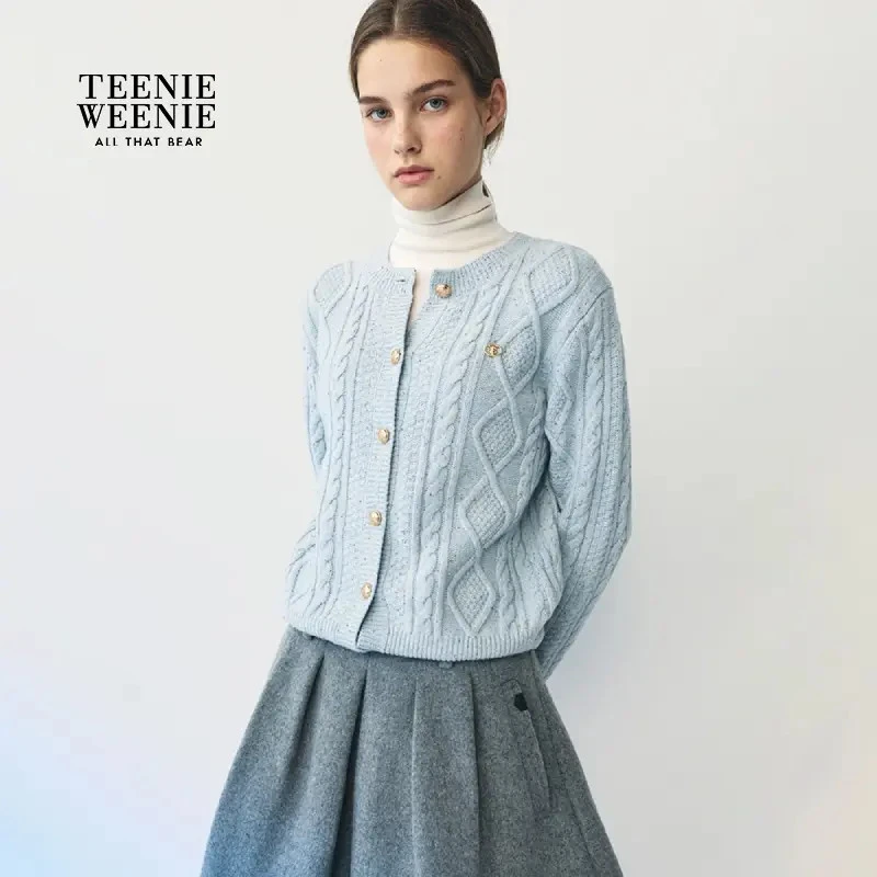 TeenieWeenie小熊女毛针织衫25休闲舒适圆领提花开衫TTCK254TC2E