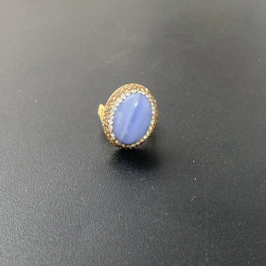 铜合金合成锆石戒指 TTSD 蓝色蛋面简约设计款戒指 1285