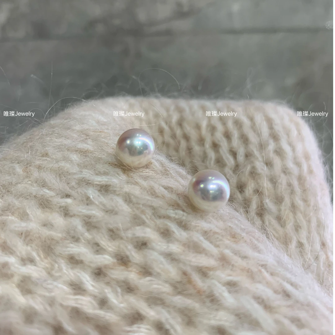 【唯璨】18K金/AKOYA海水珍珠正圆加厚加粗耳钉/5-9mm