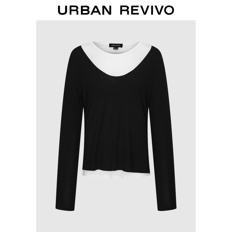 UR2025冬季新款女装休闲简约撞色百搭长袖T恤UWM450190
