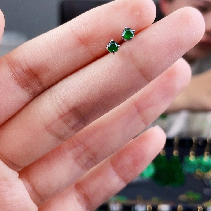 翡翠耳饰银S925镶嵌饰品