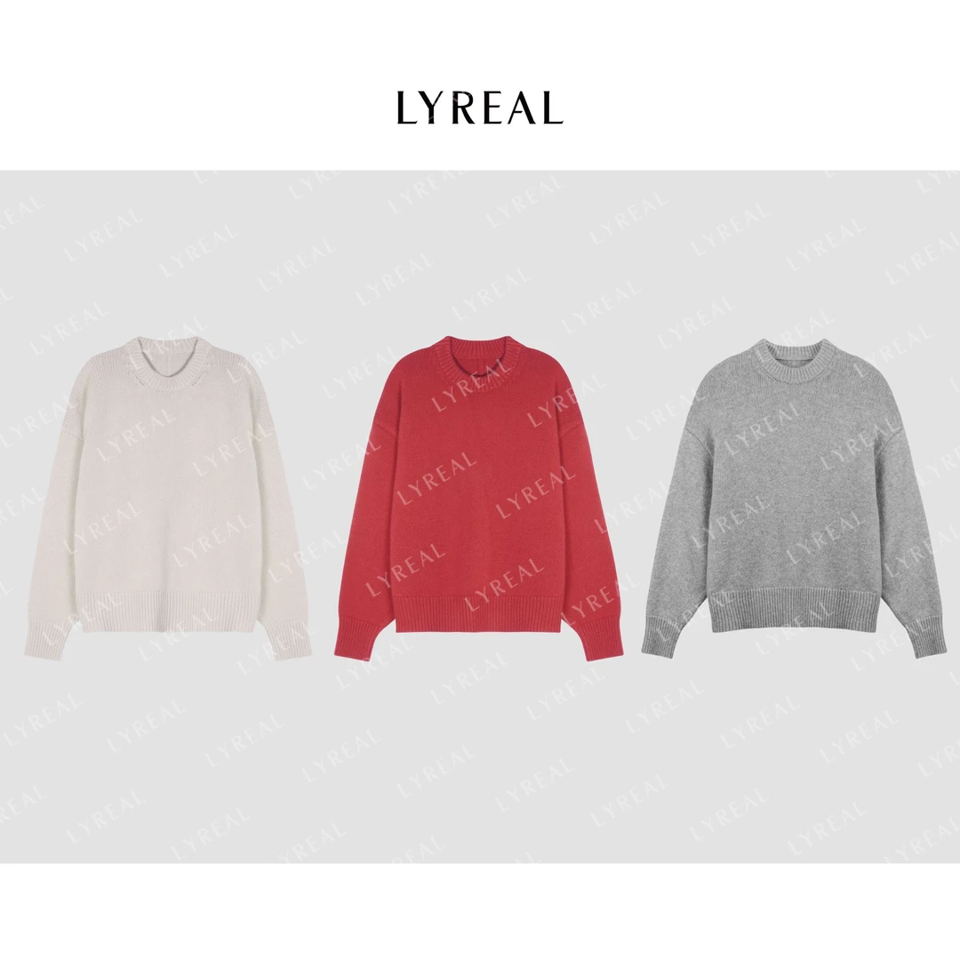 LYREAL “拥抱经典” 羊绒羊毛混纺圆领廓形套头针织衫 01SW010