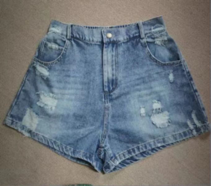 2025夏季新款欧洲站时尚百搭破洞薄款炒色半松紧腰牛仔短裤女5126