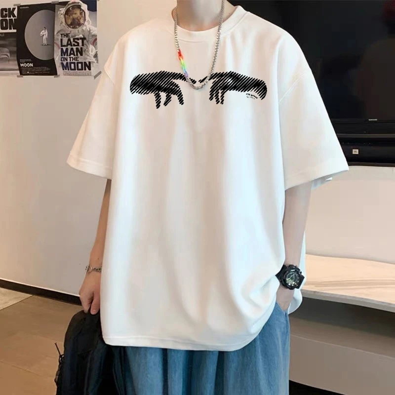 简约纯棉短袖t恤男女夏潮牌宽松大码美式印花半袖学生青少年上衣