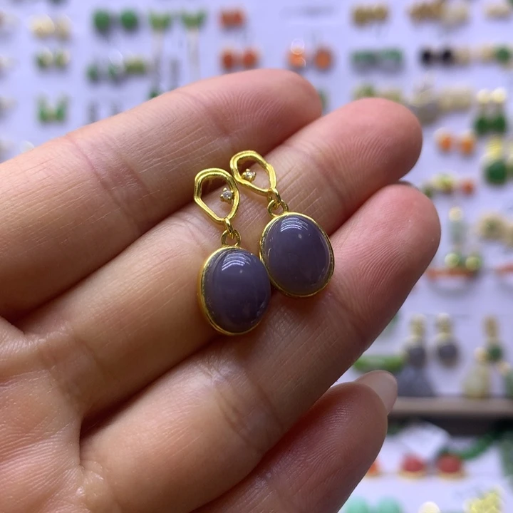 和田玉银S925镶嵌耳饰