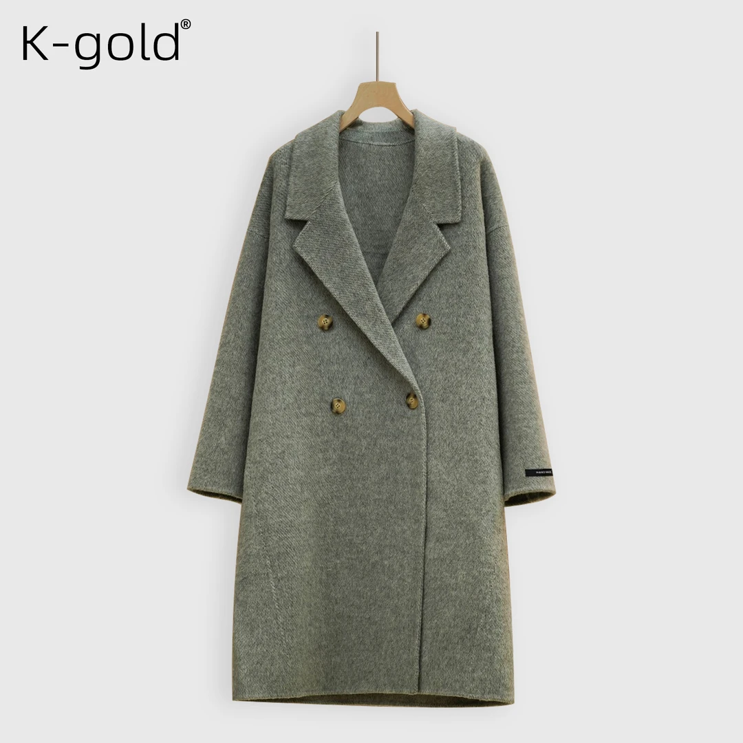 加厚驼绒双面呢外套双排扣中长款气质米色手工宽松显瘦羊毛大衣