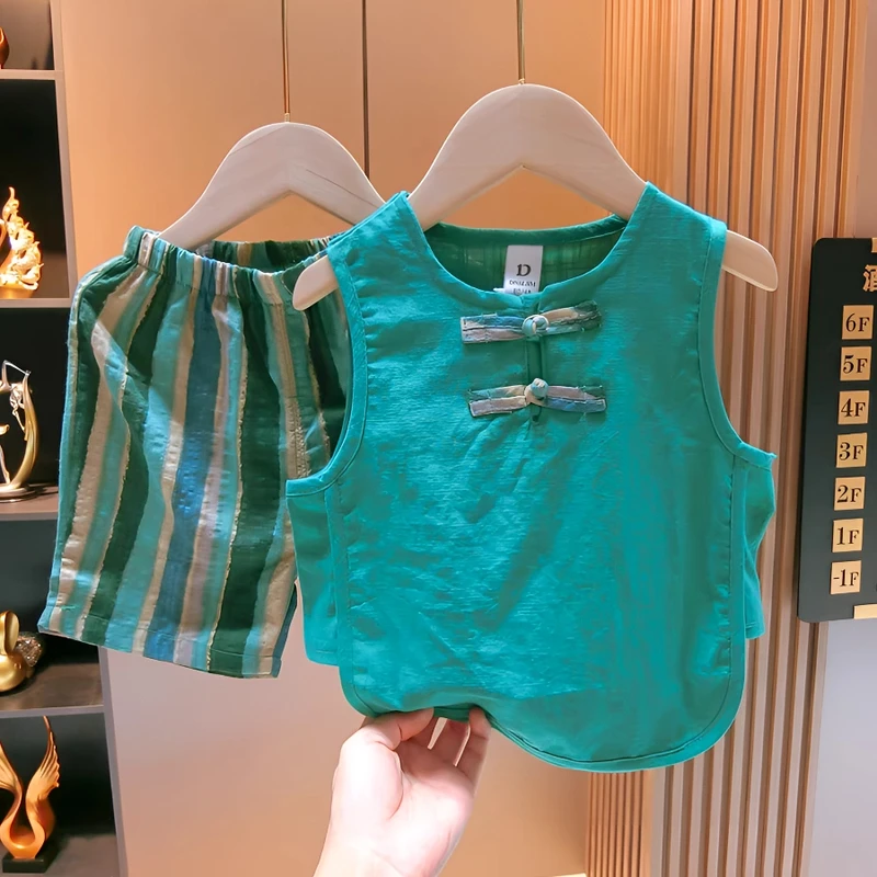 背心套装中国风痞帅宝宝炸街唐装小孩衣服夏装男童拍照汉服儿童薄
