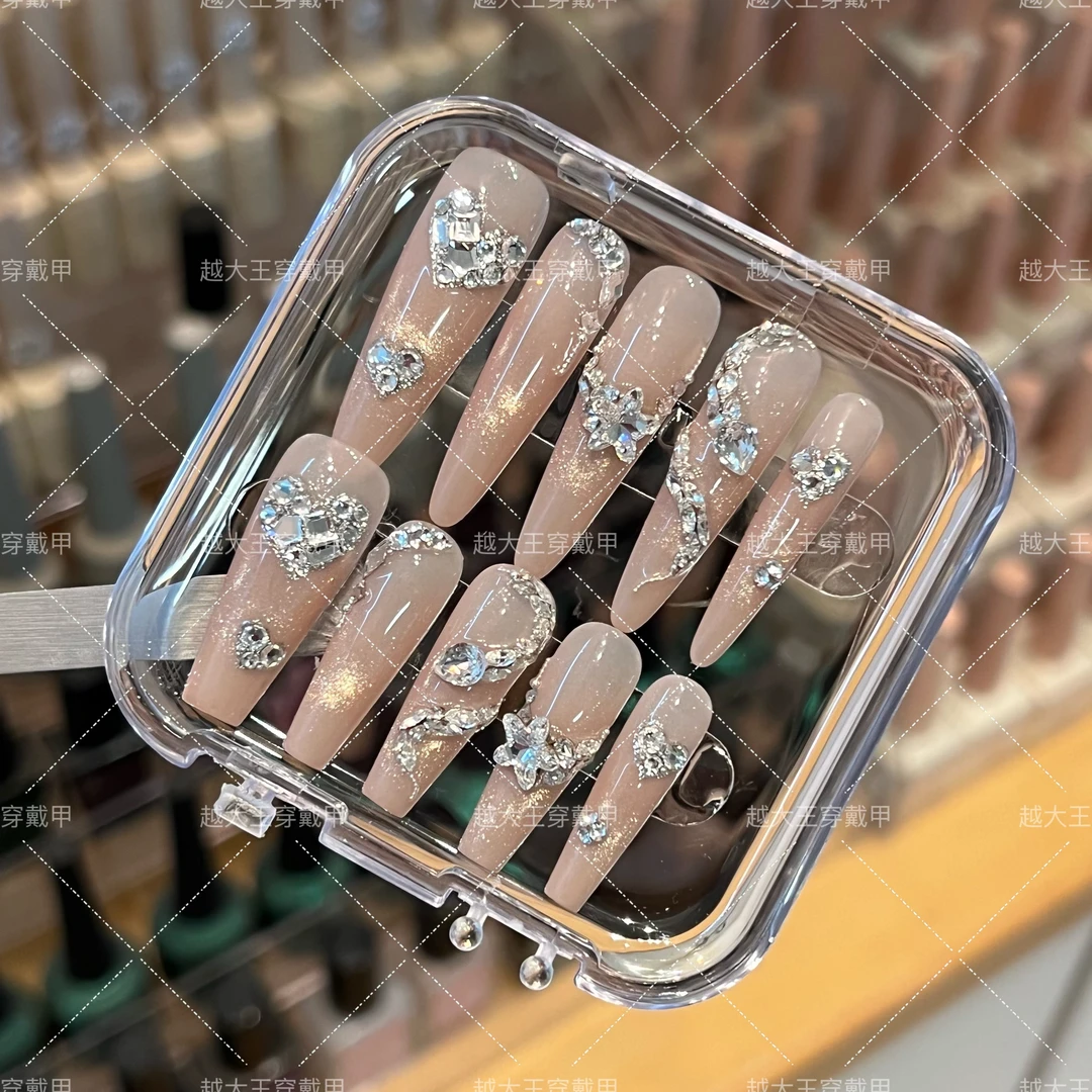 越大王 全华 裸粉渐变猫眼偏光温柔小蛇 高端定制纯手工穿戴美甲