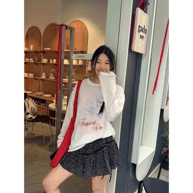 【HRG清仓】韩系黑色碎花小众复古芭蕾风松紧腰蛋糕半身裙252X1030#