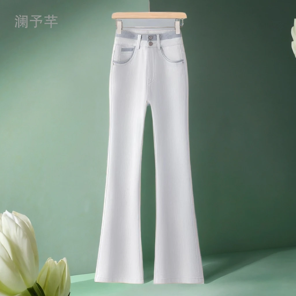 2025夏季新款高腰显瘦修身莫兰迪灰女微喇牛仔裤潮流喇叭裤
