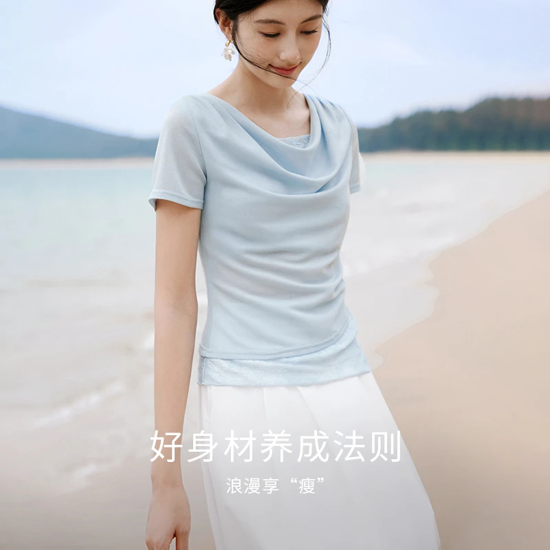 【直播专享】T85S609 T恤 香影蝴蝶浮雕刺绣拼接短袖夏季新款荡