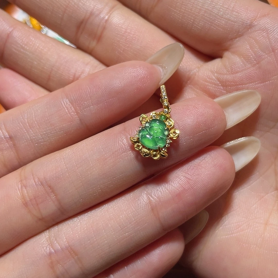 翡翠18K金镶嵌吊坠(不含链)