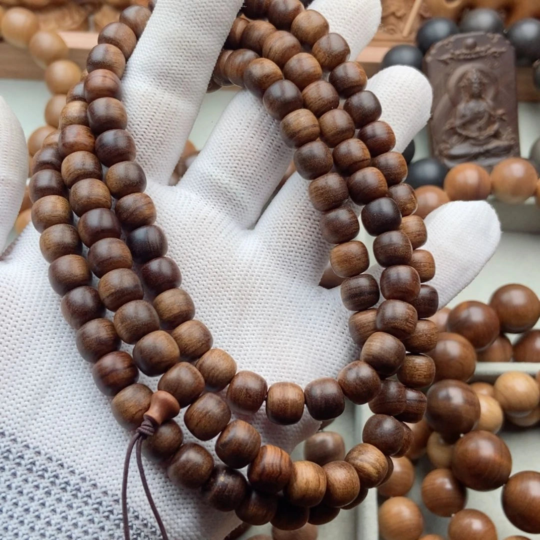 檀香木手串/手链南**故8.9老山檀香黑肉沉焦糖念珠瑕疵
