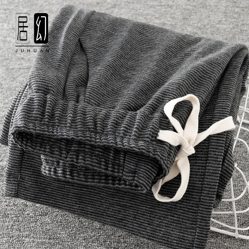 居幻长裤高腰条纹休闲裤秋冬季大码运动裤加绒洋气百搭窄版阔腿裤