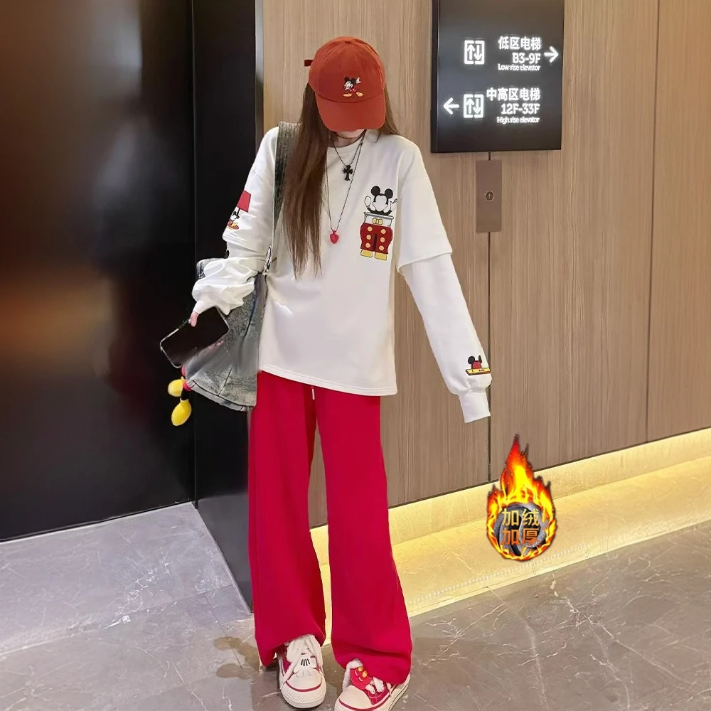2025春秋季爆款韩版卡通印花圆领卫衣女新款加绒卫裤宽松减龄上衣