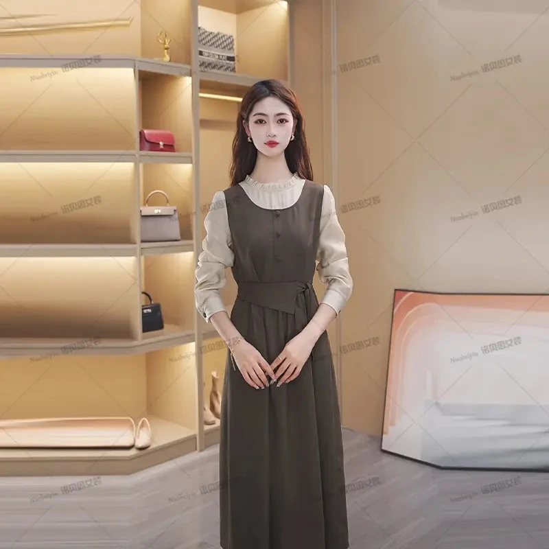 nuobeiyin/诺贝因秋季款收腰显瘦假两件拼接洋气连衣裙NNBY660846