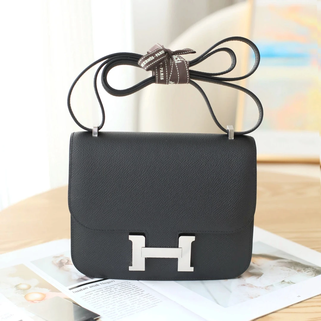 全新未使用 Hermes/爱马仕 康康19 W刻 EP皮 黑色 银扣