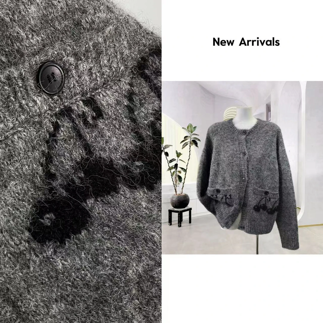 【618活动】新款灰色樱桃上衣针织外套  G1229