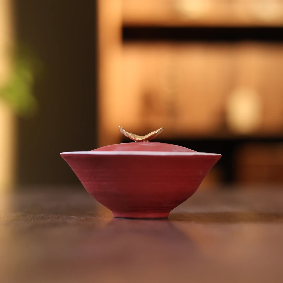 【小田甄陶】倾川-红色盖碗-120ML（Q7685）