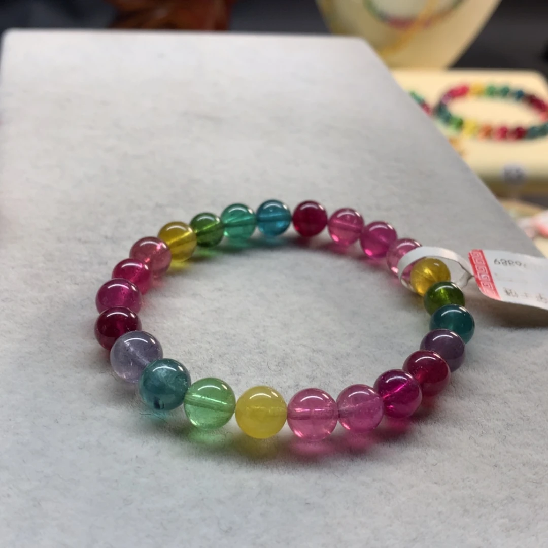 【闪购商品】未镶嵌手链碧玺彩虹色标单圈7.5