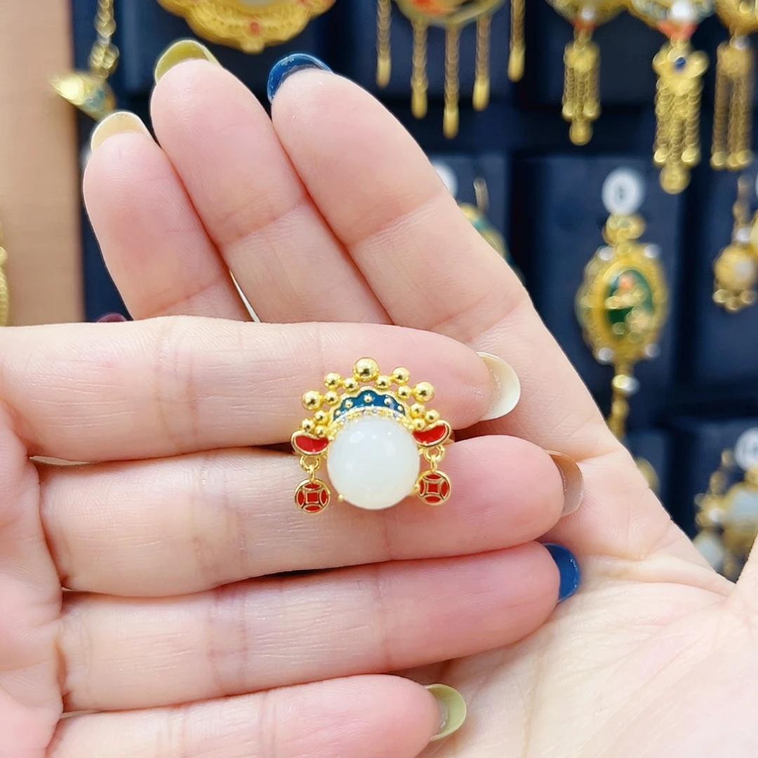 和田玉银S925镀金镶嵌戒指